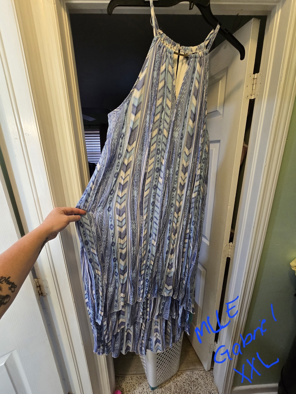 Mlle Gabrielle Blue and White Patterned Midi Dress